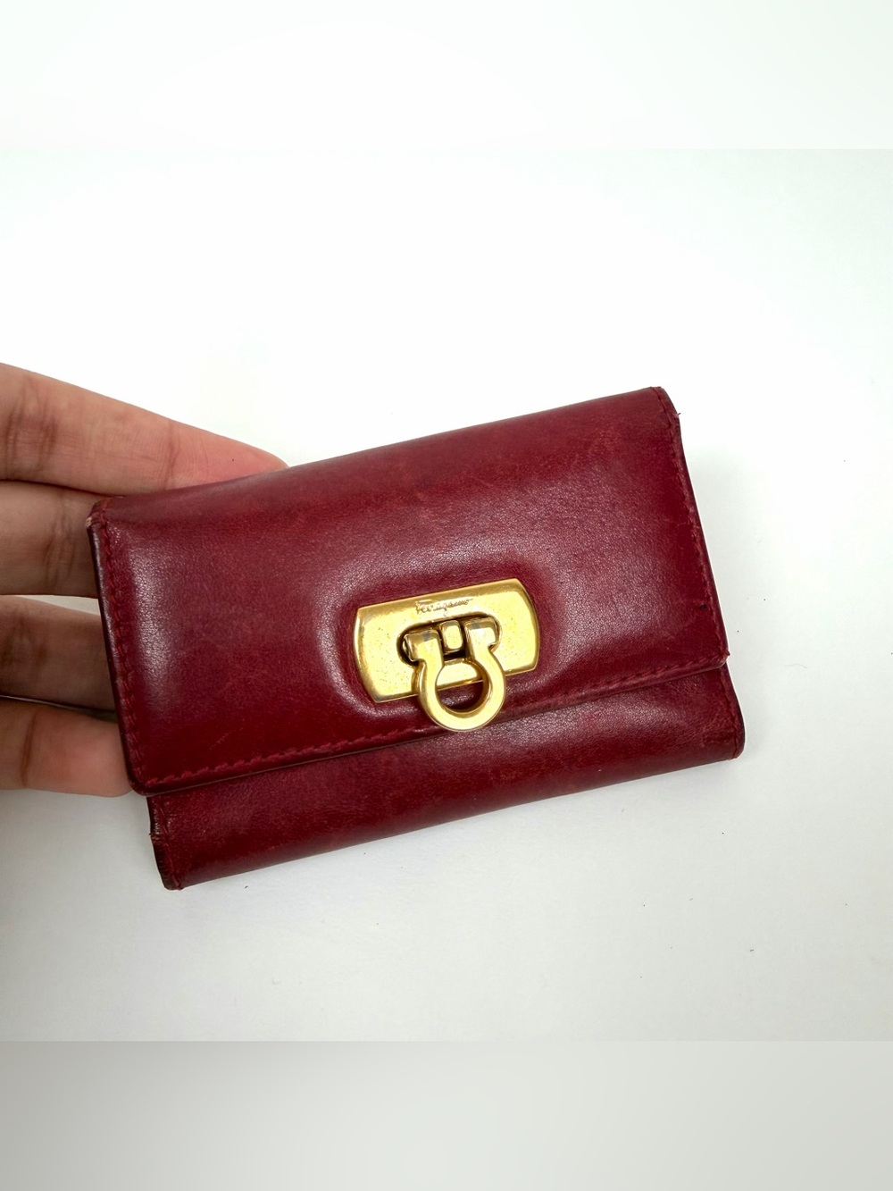 Authentic Ferragamo Red Leather Keychain Wallet